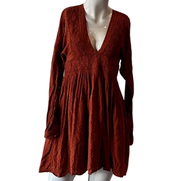 Free People Sugarpie Cinnamon Swiss Dot Lacey Open Back Cotton Mini Dress Size S - Picture 6 of 13